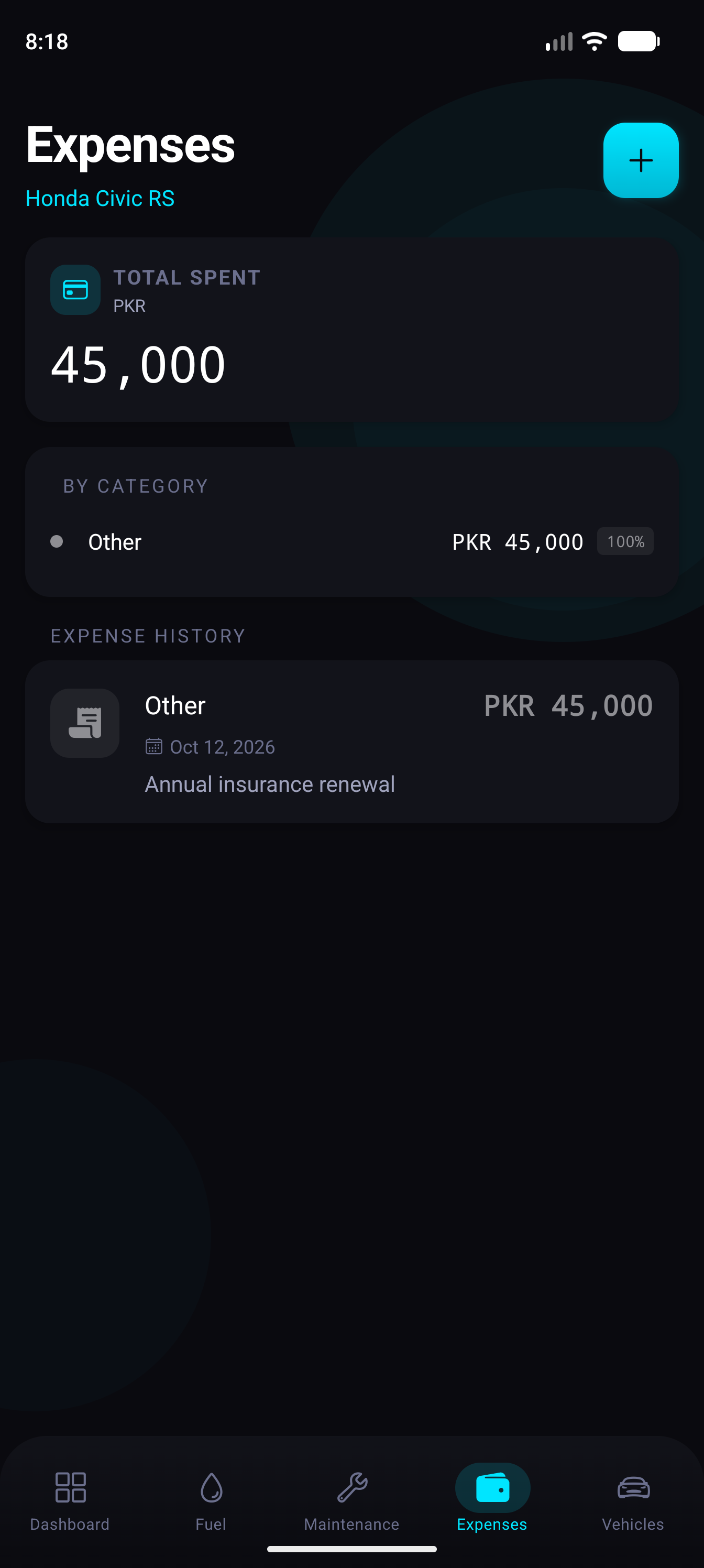 Car Logs real app screenshot — Android: Expenses